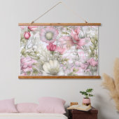 Sakura Blush Serenade Botanisch Wandteppich Mit Holzrahmen (Schlafzimmer)