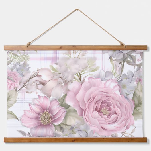 Sakura Blush Serenade Botanisch Wandteppich Mit Holzrahmen (Vorne)