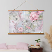 Sakura Blush Serenade Botanisch Wandteppich Mit Holzrahmen (Schlafzimmer)