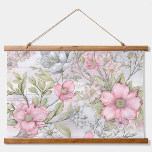 Sakura Blush Serenade Botanisch Wandteppich Mit Holzrahmen (Vorne)