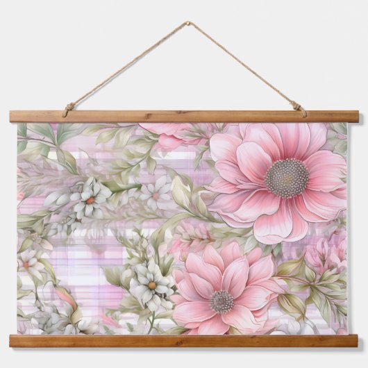 Sakura Blush Serenade Botanisch Wandteppich Mit Holzrahmen (Vorne)