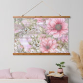 Sakura Blush Serenade Botanisch Wandteppich Mit Holzrahmen (Schlafzimmer)
