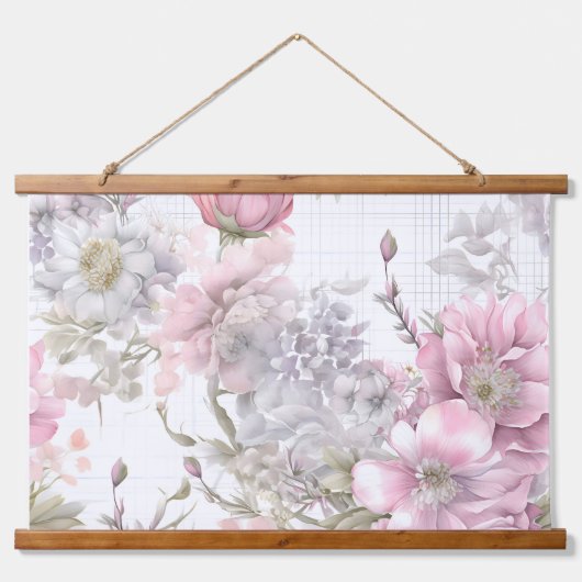 Sakura Blush Serenade Botanisch Wandteppich Mit Holzrahmen (Vorne)