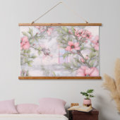 Sakura Blush Serenade Botanisch Wandteppich Mit Holzrahmen (Schlafzimmer)