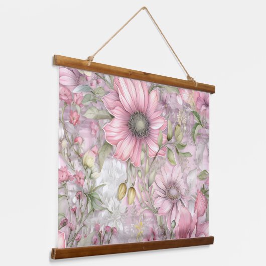 Sakura Blush Serenade Botanisch Wandteppich Mit Holzrahmen (Gewinkelt)