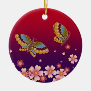 Sakura Blüten Rot und Lila Personalisiertes Gesch Keramik Ornament