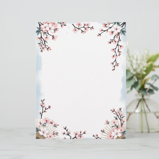Sakura Blüten und Fans Briefbogen (Stehend Vorderseite)
