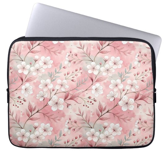 Sakura-Blütenmuster Rosa Laptopschutzhülle (Vorderseite)