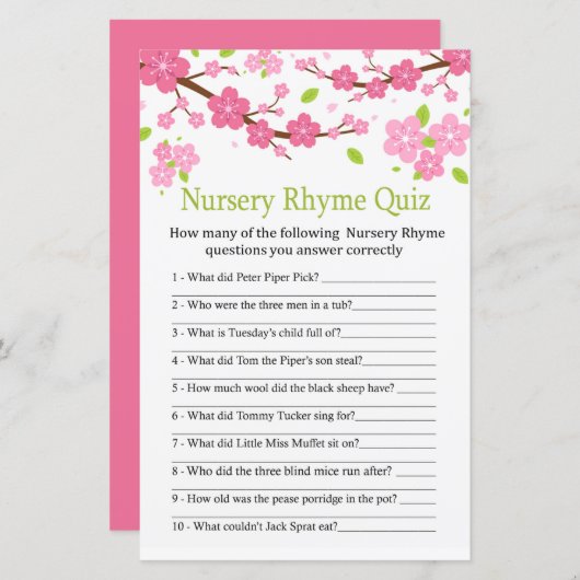 Sakura Branch Kinderzimmer Rhyme Quiz Babydusche (Vorne/Hinten)