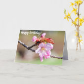 Sakura Buds und eine Blume, grün, beige Hintergrun Karte (Gelbe Blume)