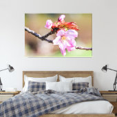 Sakura Buds und eine Blume, grün, beige Hintergrun Leinwanddruck (Insitu (Schlafzimmer))