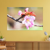 Sakura Buds und eine Blume, grün, beige Hintergrun Leinwanddruck (Insitu (Wohnzimmer))