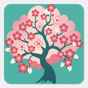 Sakura Cascade Quadratischer Aufkleber
