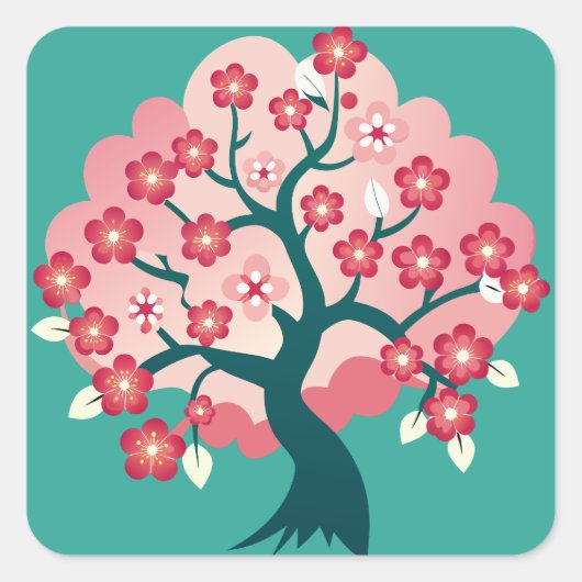 Sakura Cascade Quadratischer Aufkleber (Vorderseite)