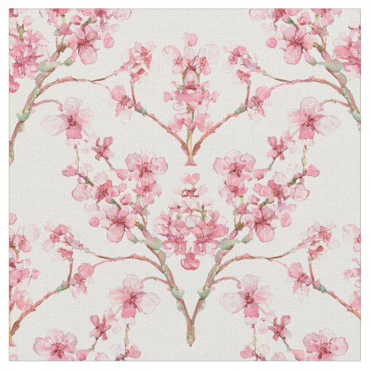 Sakura Cherry Blossom Damask Wassercolor Stoff (Nahaufnahme)