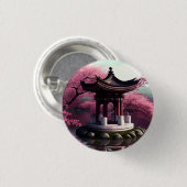 Sakura Cherry Blossom Garden Shrine Pond Japanisch Button (Vorne & Hinten)
