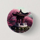 Sakura Cherry Blossom Garden Shrine Pond Japanisch Button (Vorderseite)