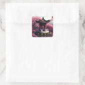 Sakura Cherry Blossom Garden Shrine Pond Japanisch Quadratischer Aufkleber (Tasche)