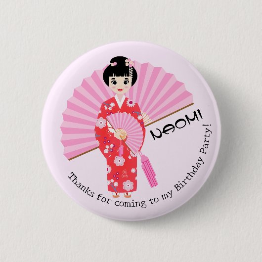 Sakura Cherry Blossom Japanisches Mädchen Geburtst Button (Vorderseite)
