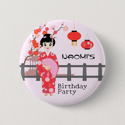 Sakura Cherry Blossom Japanisches Mädchen Geburtst Button (Vorderseite)