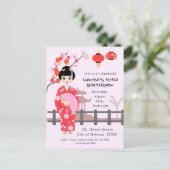 Sakura Cherry Blossom Japanisches Mädchen Geburtst Einladungspostkarte (Stehend Vorderseite)