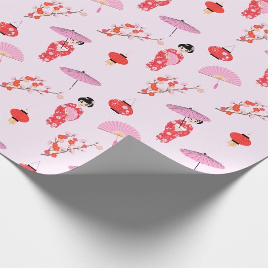 Sakura Cherry Blossom Japanisches Mädchen Geburtst Geschenkpapier (Ecke)