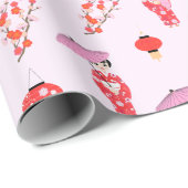Sakura Cherry Blossom Japanisches Mädchen Geburtst Geschenkpapier (Rolleneckpunkt)