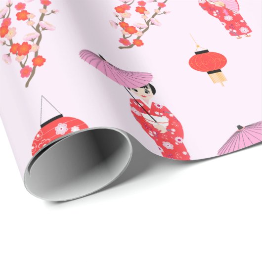 Sakura Cherry Blossom Japanisches Mädchen Geburtst Geschenkpapier (Rolleneckpunkt)