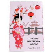 Sakura Cherry Blossom Japanisches Mädchen Geburtst Mittlere Geschenktüte (Rückseite)
