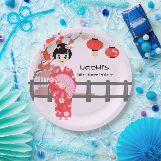 Sakura Cherry Blossom Japanisches Mädchen Geburtst Pappteller (Party)