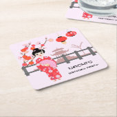Sakura Cherry Blossom Japanisches Mädchen Geburtst Rechteckiger Pappuntersetzer (angewinkelt)