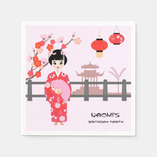 Sakura Cherry Blossom Japanisches Mädchen Geburtst Serviette (Vorderseite)