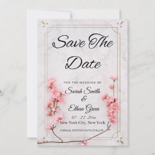 Sakura Cherry Blossom Pink Flor Save the Date Kart