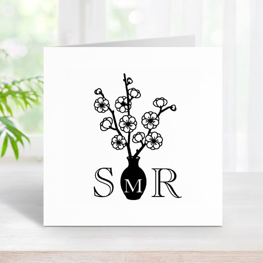 Sakura Cherry Blossom Vase Monogram Initialen Gummistempel