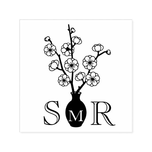 Sakura Cherry Blossom Vase Monogram Initialen Permastempel (Design)