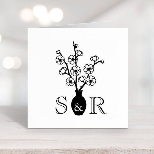 Sakura Cherry Blossom Vase Wedding Monogram Gummistempel