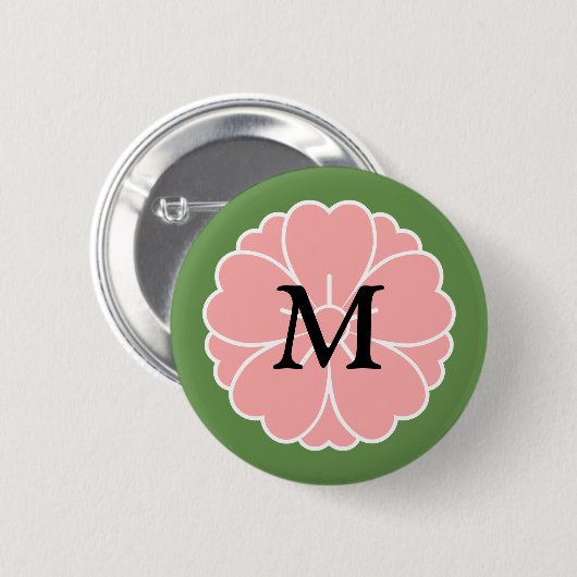 Sakura Cherry Blossom Wappen: Monogramm Button (Vorne & Hinten)