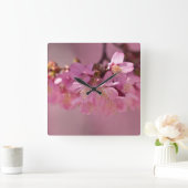 Sakura Cherry Blossoms Delicate Pink Bouquet Quadratische Wanduhr (Zuhause)