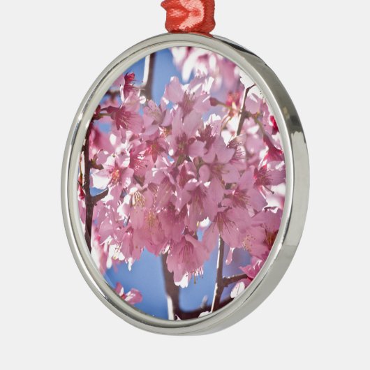 Sakura Cherry Blüten Rote Stars Silbernes Ornament (Links)