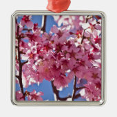 Sakura Cherry Blüten Rote Stars Silbernes Ornament (Vorne)