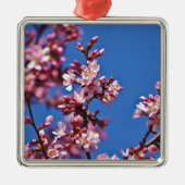 Sakura Cherry Blüten Touch Blue Silbernes Ornament (Vorne)
