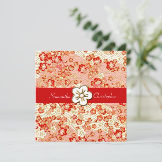 Sakura Chirimen Hochzeit Einladung (Stehend Vorderseite)