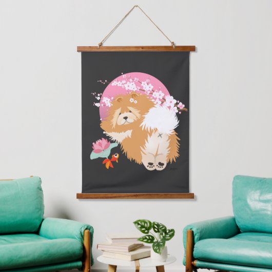 SAKURA - Chow - Hängende Tapisserie Wandteppich Mit Holzrahmen (Wohnzimmer)