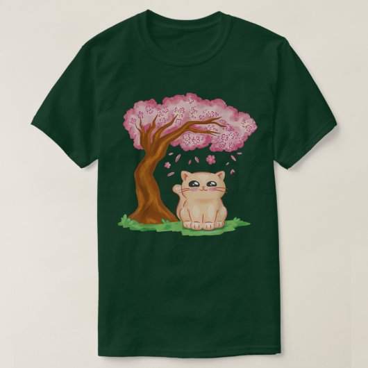 Sakura Cute Cat Kawaii Japanese Cherry Blossom Ani T-Shirt (Design vorne)
