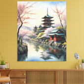 Sakura-Dämmerung am Tempel Leinwanddruck (Insitu (Wohnzimmer))