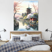Sakura-Dämmerung am Tempel Leinwanddruck (Insitu (Schlafzimmer))