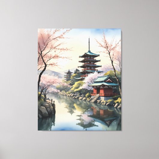 Sakura-Dämmerung am Tempel Leinwanddruck (Vorderseite)