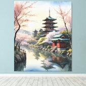 Sakura-Dämmerung am Tempel Leinwanddruck (Insitu (Holzboden))