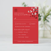 Sakura Double Happy Chinese Wedding RSVP Card Karte (Stehend Vorderseite)