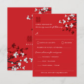 Sakura Double Happy Chinese Wedding RSVP Card Karte (Vorne/Hinten)